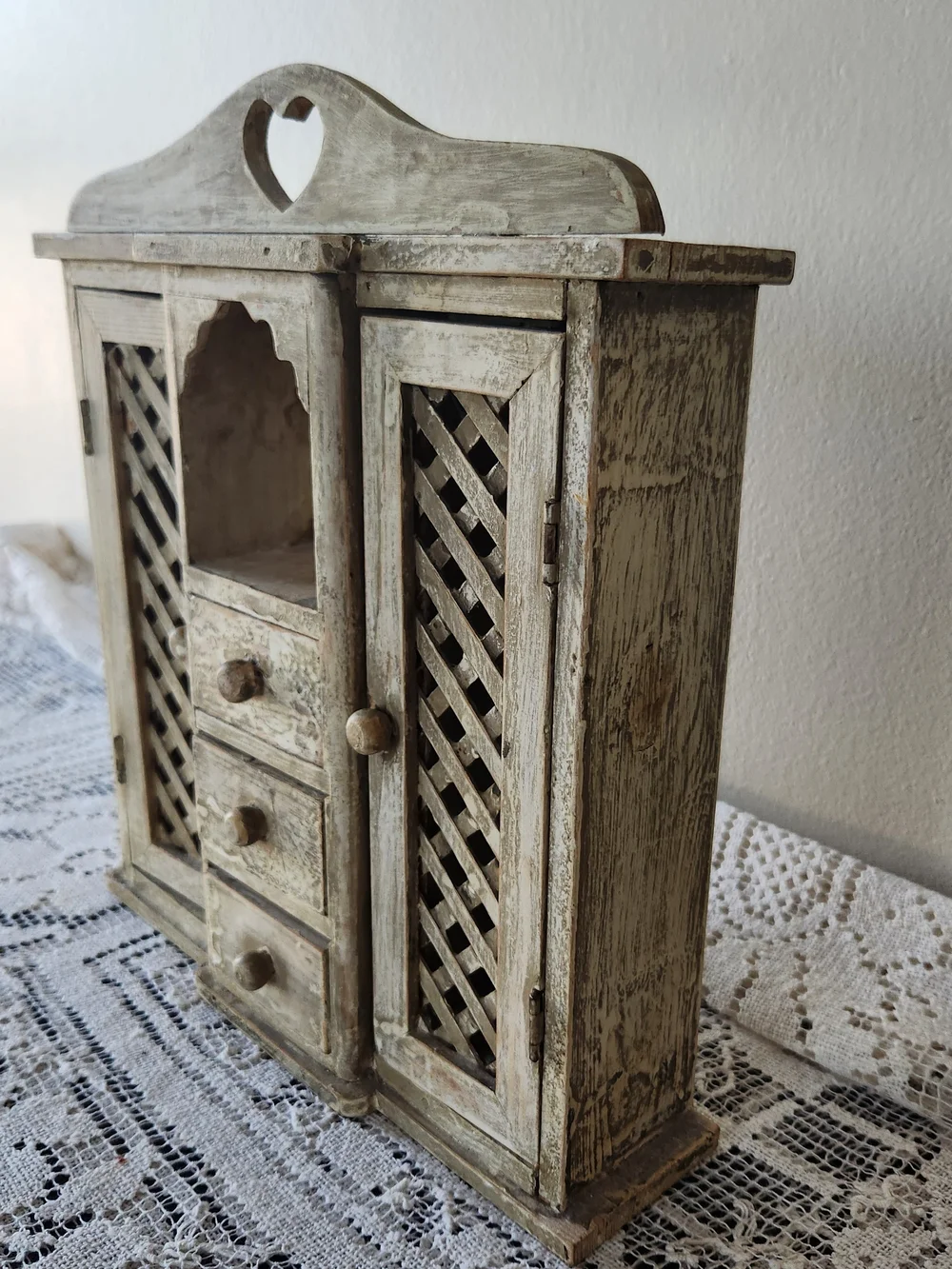 Rustic Cream Wooden Jewelry Organizer Cabinet with Drawers